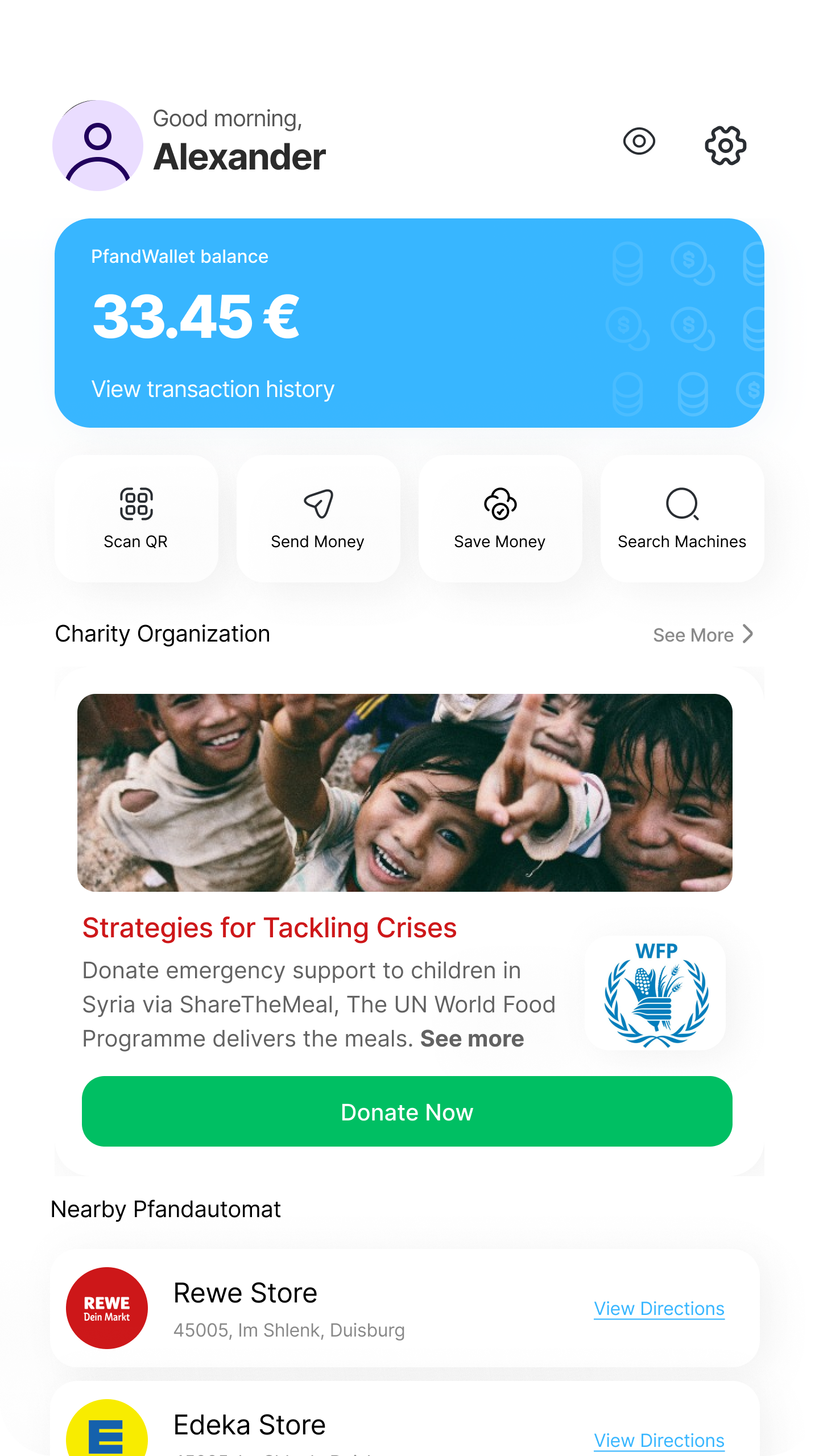 PfandBank final home screen design